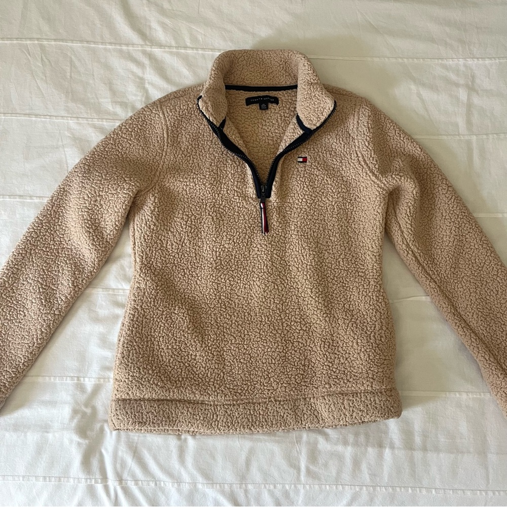 Tommy Hilfiger Women's Beige Sherpa Half-Zip Pullover